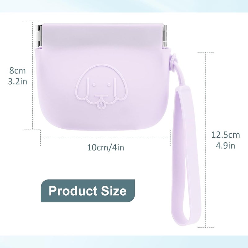 WALLFID Silicone Dog Treat Pouch, Auto Closure, with Pet Training Clicker, Walking Bag for Dog and Cat, Pocket Size, Easy to Clean, Odorless, Travel Walking Bag (Light Purple) - Image 3